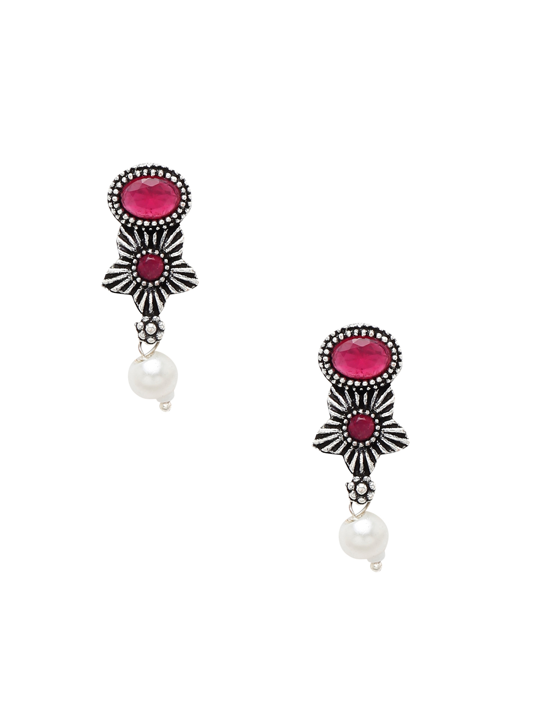 YouBella Jewellery Oxidised Silver Necklace Jewellery Set with Earrings for Girls and Women (Red) (YBNK_50523)